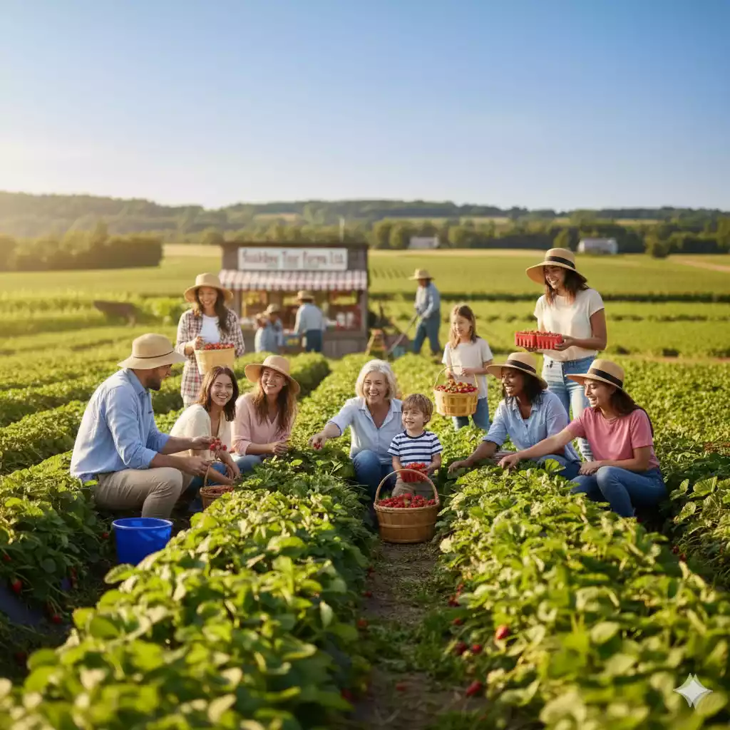 Family picking fruits